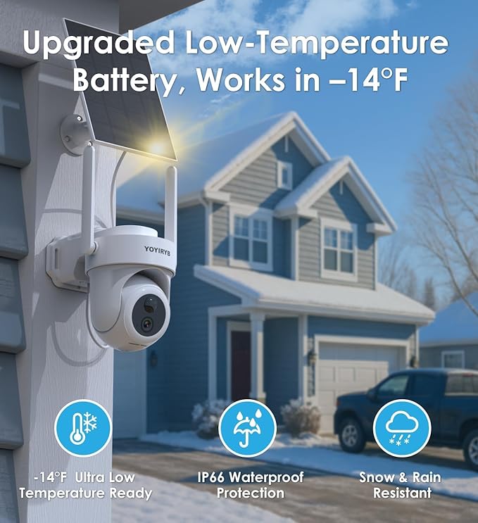 4K Security Cameras Wireless Outdoor,No Subscription, Works in -14°F [2026 NEW] Solar Home Security Camera System, 360° Human Tracking, Color Night Vision, 64GB Local Storage, 5G/2.4G WiFi, Easy Setup