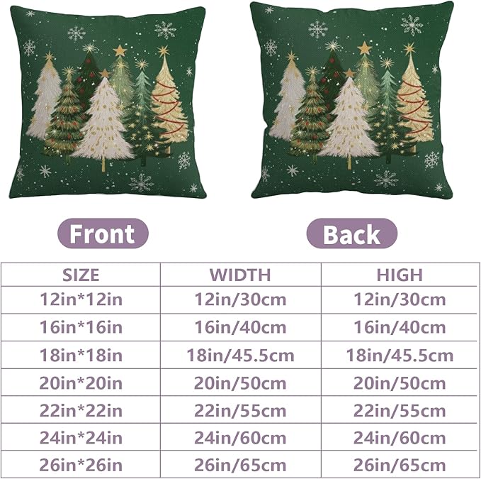 Green Christmas Outdoor Pillow Covers 22x22 Set of 2 White Gold Xmas Tree Snowflakes Pillow Case Rustic Farmhouse Winter Holiday Decorative Pillowcases for Home Sofa Couch
