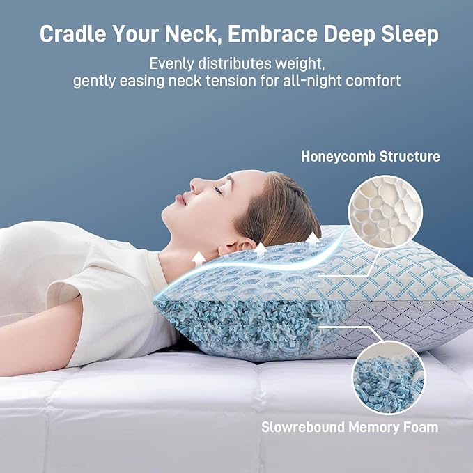 Alkyonos Shredded Memory Foam Cooling Medium Soft Bamboo Viscose Pillow King Size, Adjustable Hypoallergenic Hotel Quality Pillow for Back, Stomach and Side Sleeper, Oeko-TEX Certified