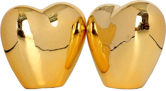 2pcs Gold Small Animal Statue Heart Statue Decor Modern Style Ceramic Gold Heart Animal Figurines Statues for Home Decor Accents Living Room Office Table Bookshelf Desk Bedroom Decorative Objects