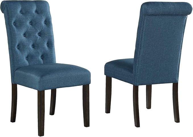 Roundhill Furniture Leviton Solid Wood Tufted Parsons Dining Chairs, Set of 2, Blue