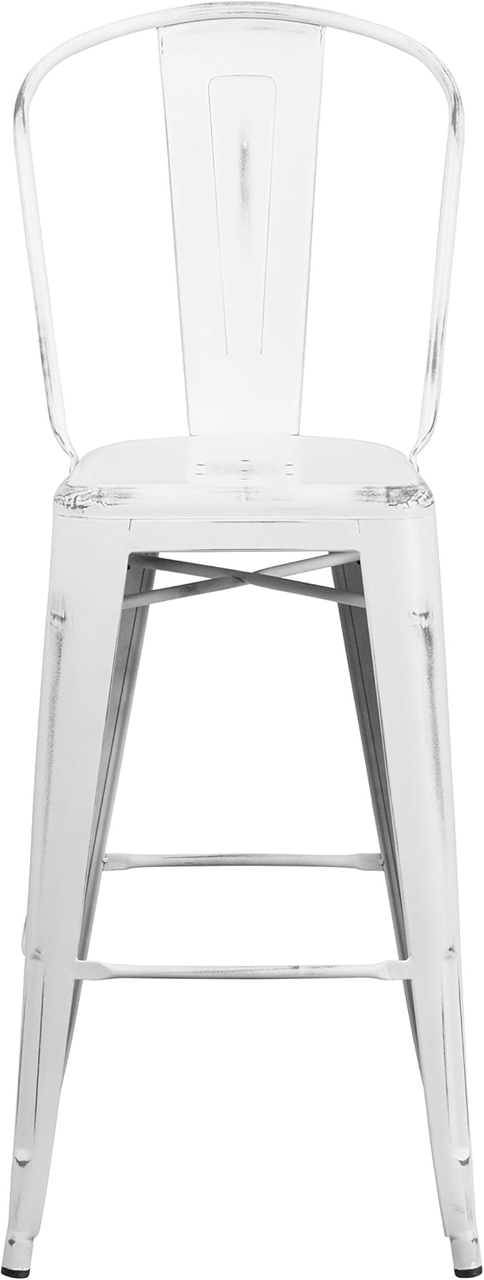 Flash Furniture Blake Commercial Grade 4 Pack 30" High Distressed White Metal Indoor-Outdoor Barstool with Back