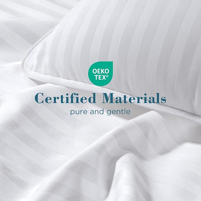 viewstar Bed Pillows Queen Size Set of 2, Hotel Collection, Down Alternative Soft Pillow for Back, Stomach or Side Sleepers, Striped White