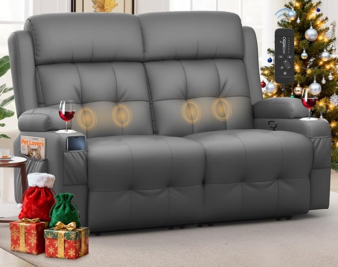 Loveseat Recliner, Oversized Reclining Loveseat, Massage Reclining Sofa With USB Port & Storage & Cup Holders, Recliner Couch, RV Wall Hugger Recliners Loveseat Clearance for Living Room & RV Camper