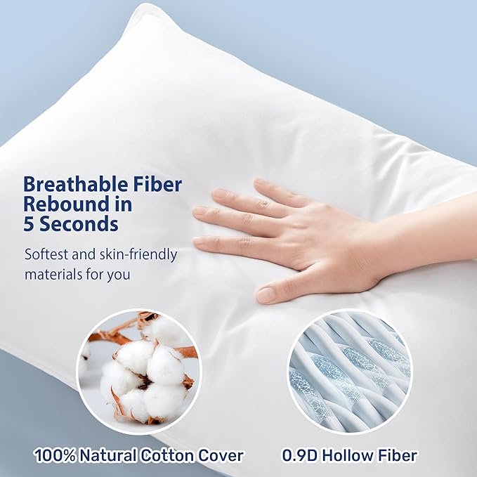 UNIKOME Ultra Soft King Size Pillows Set of 2 - Hotel Collection Luxury 100% Cotton Cover Down Alternative Bed Pillow, Fluffy Pillows for Back, Stomach or Side Sleepers