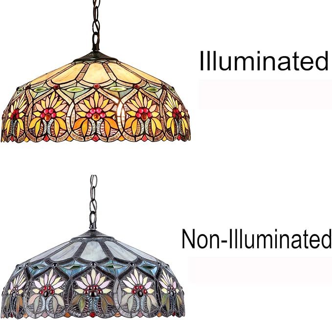 Capulina Tiffany Lamp Stained Glass Pendant Light 2-Light 16 Inches Wide Sunflower Pattern Tiffany Hanging Lamp for Dining Room Kitchen Island Home Office