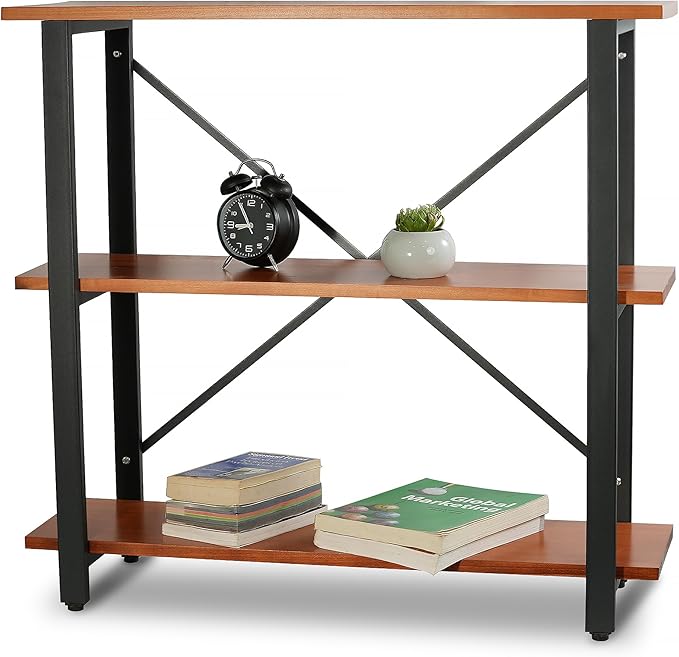 CONSDAN 3-Tier Bookshelf, USA Grown Solid Poplar Hardwood Sofa Table, Display Shelf, Industrial Bookshelf, Narrow Console Table for Entryway, Living Room, Hallway