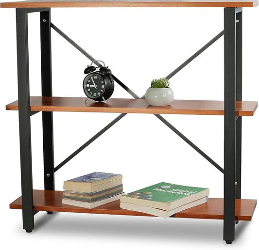 CONSDAN 3-Tier Bookshelf, USA Grown Solid Poplar Hardwood Sofa Table, Display Shelf, Industrial Bookshelf, Narrow Console Table for Entryway, Living Room, Hallway