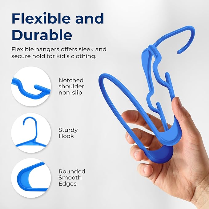 SereneLife 20 Pack Plastic Kids Hangers – Non-Slip & Space-Saving for Infant, Toddler & Newborn Clothing, Durable Baby Hangers for Closets, Organizing Clothes (Blue)