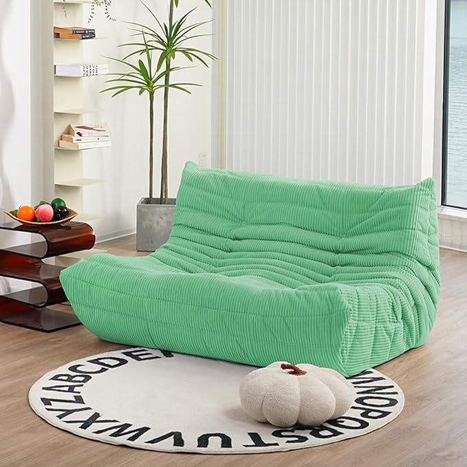 N&V Fireside Loveseat, Mid Century Armless Twin Size Floor Sofa, Soft Premium Corduroy Floor Lounge Chair, Foam Sofa Accent Chair for Living Room Bedroom and Office (Mint)