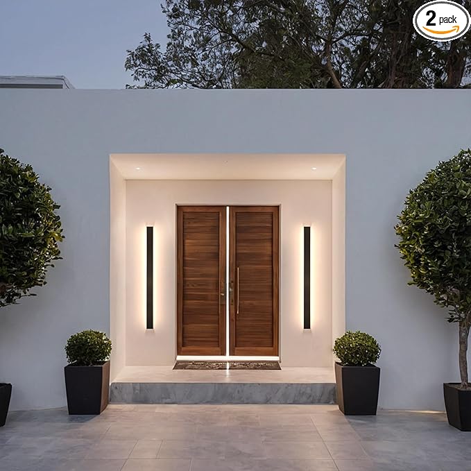 2pack Modern LED Outdoor Wall Lights,39inch Dimmable LED Long Strip Outside Wall Lighting Fixture IP65 Waterproof,Black Outdoor Porch Lights Wall Mount,Exterior Sconce Lights for House,Garage
