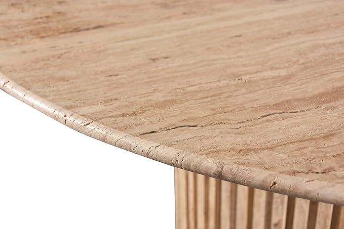 Meridian Furniture 248Travertine-DT48 Genoa Collection Art Deco Dining Table with Handcrafted Genuine Travertine, Natural Travertine Beige Color, 48" W x 48" D x 30" H, Beige