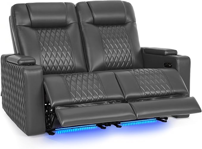 MCombo 65" Zero Gravity Oversized Power Reclining Loveseat with Adjustable Headrest for Living Room, Double Recliner Sofa with USB & Type C Port, Armrest Storage & LED Light HTS401SET
