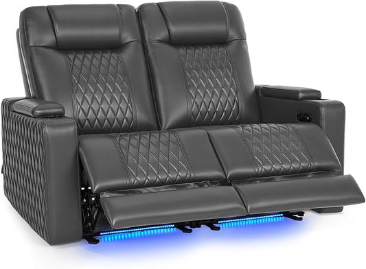 MCombo 65" Zero Gravity Oversized Power Reclining Loveseat with Adjustable Headrest for Living Room, Double Recliner Sofa with USB & Type C Port, Armrest Storage & LED Light HTS401SET