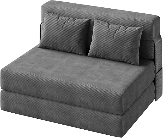 Garvee 4-in-1 Folding Sofa Bed & Chair Bed - Convertible Sleeper, Fold Out Loveseat Sofa Couch with Pillow, Tufted Floor Lounge for Living Room, Bedroom, Guest Room, Dark Grey