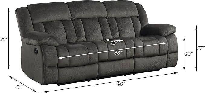 Lexicon Home Theater Seating, Wall Hugger Manual Reclining Sofa, 3-Seat Dual Recliner Sofa for Living Room, 90" W Sofa, Chocolate