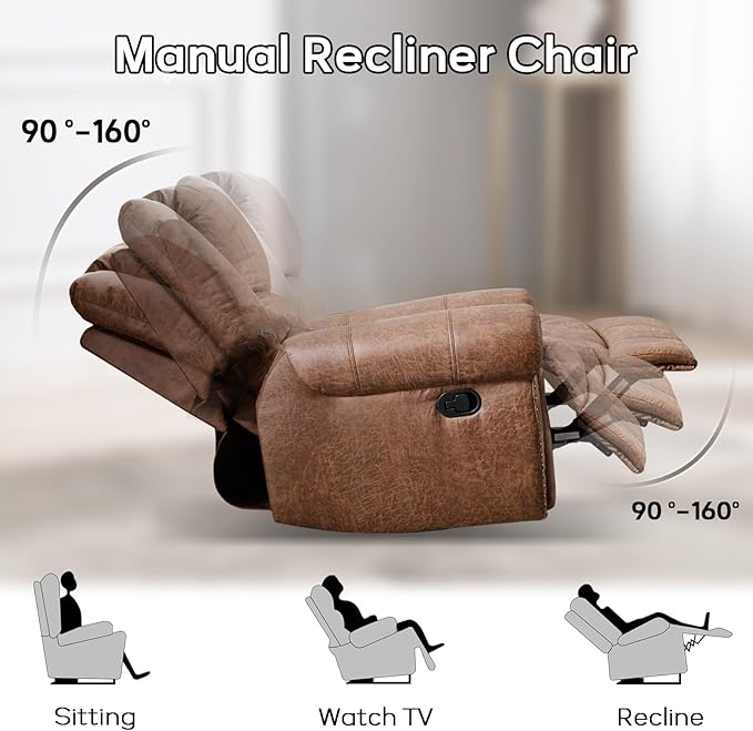 EBELLO Faux Leather Manual Loveseat Recliner, 2 Seat Reclining Sofa Chair with Soft Padded Seat Backrest, Couch Sofa Set for Living Room, Bedroom Furniture, Meeting Room, Brown (Loveseat)