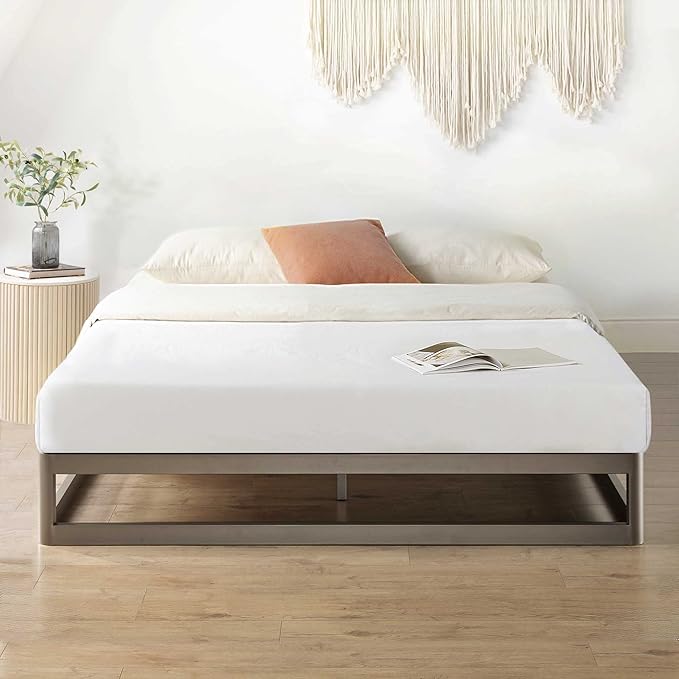 Mellow 9" Metal Platform Bed Frame w/Heavy Duty Steel Slat Mattress Foundation (No Box Spring Needed), Queen, Grey