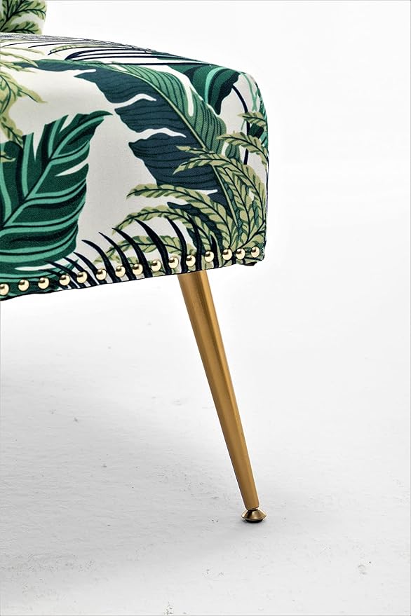 Thia Armless Accent Chair for Living Room, Elegant Seat with Nailhead Trim, Gold Metal Legs and Comfortable Curved Back, 28" D x 25" W x 29.5" H, 01 Floral Print
