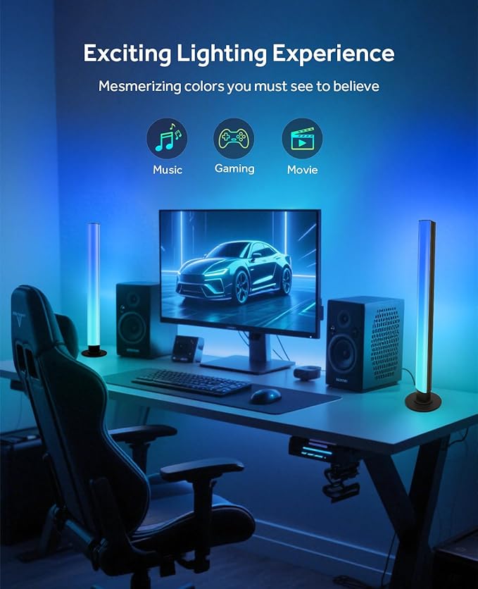 Smart LED Light Bars, RGB Light Bar for Room,16 Million Colors & 213 Preset Modes Gaming Lights, APP Control, Remote Control, Dynamic Music Sync Mode TV Backlight, USB Powered Ambient Lighting