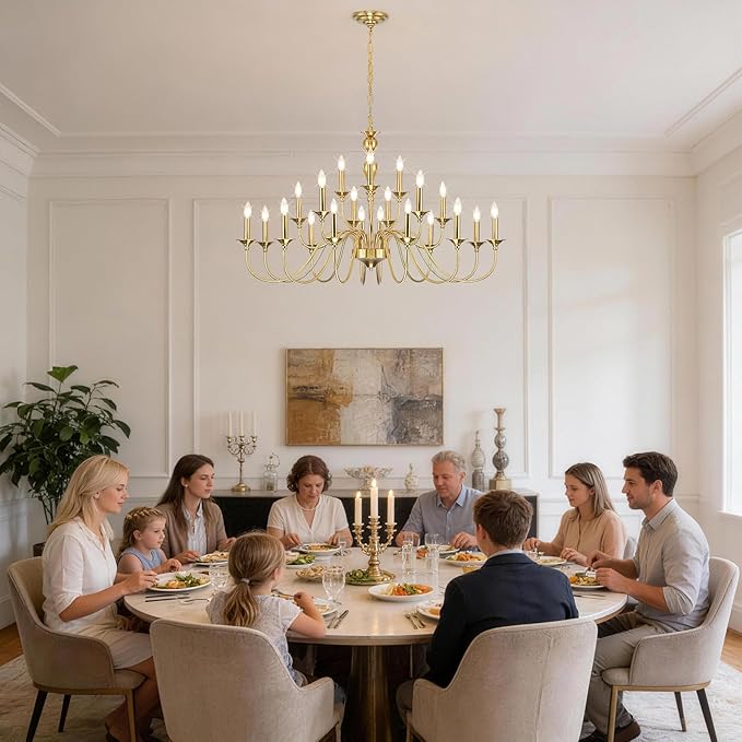 Large Gold Chandeliers for Dining Room Light Fixture, 21 Light 3 Tier Farmhouse Chandelier Over Table, Industrial Candle Hanging Lighting Fixture for Living Room Foyer Staircase Restaurant Villa