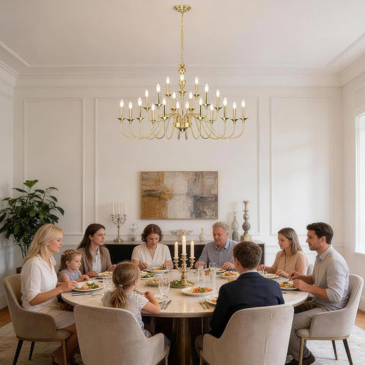 Large Gold Chandeliers for Dining Room Light Fixture, 21 Light 3 Tier Farmhouse Chandelier Over Table, Industrial Candle Hanging Lighting Fixture for Living Room Foyer Staircase Restaurant Villa