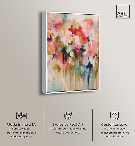 Art Remedy Soft Lush Pastel Canvas New Floral Wall Art, White Frame, 24" x 36"