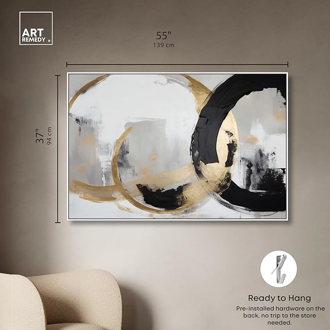 Art Remedy Another Dimension Canvas Modern Black White Abstract Wall Art, White Frame, 54" x 36"
