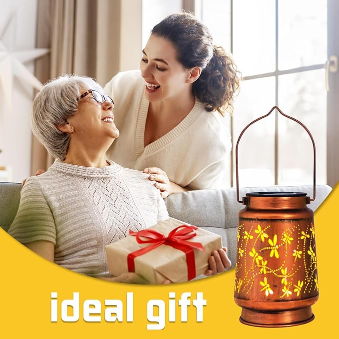 Mothers Day Gifts, 2 Pack Dragonfly Birthday Gifts for Women Mom Grandma Solar Lanterns Outdoor Waterproof Garden Decor Hanging LED Decorative Light for Patio Yard Lawn Gardening Gifts