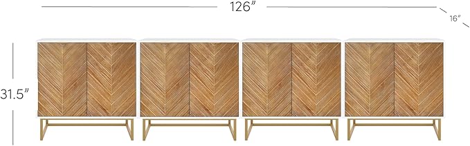 Nathan James Enloe Modern Storage Free Standing Accent Cabinet TV Stand with Doors in a Rustic Pine Wood Finish and Gold Metal Base for Hallway, Entryway or Living Room, Brown/White/Gold, Set of 4