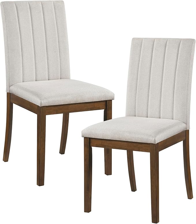 Lexicon Kitchen & Dining Room Chairs, Dining Chairs Set of 2, Fabric Upholstered Dining Chairs, Rubberwood Armless Dining Chairs, Modern Dining Chair, Easy Assembly, Chestnut/Beige