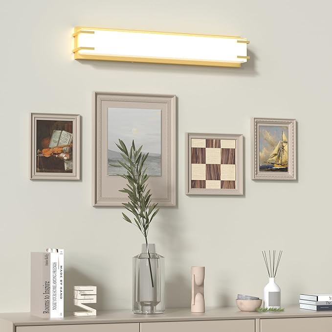LED Bathroom Light Fixtures Over Mirror 24.4” Vanity Light with Milky White Lampshade 4000K Daylight Chrome Finishing Bath Bar (Gold)