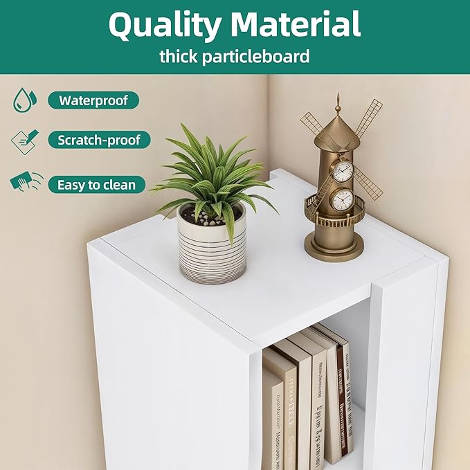 YITAHOME 4-Tier Corner Bookshelf, Irregular Shape Corner Shelf, Modern Narrow Shelf Organizer Storage for Bedroom, Living Room, Study Room,White