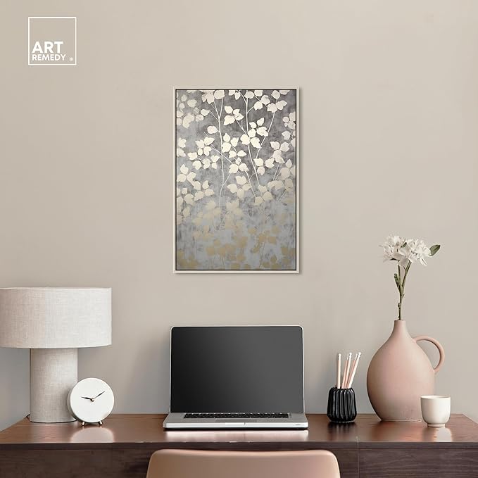 Art Remedy Silvery Gray Garden Canvas Elegant Floral Wall Art, Silver Frame, 16" x 24"