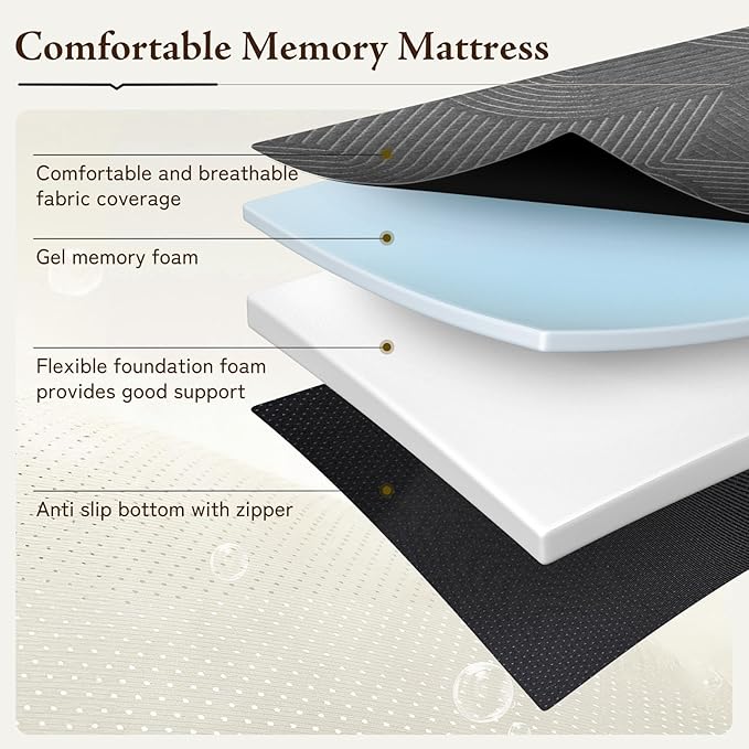 Tri Folding Mattress Twin Size - Memory Foam Tri-fold Mattress, Handle & Non-Slip Bottom, Portable Foldable Sofa Bed Floor Chair for Travel RV Camping Guest Yoga - 6 Inch, 75"x38"x6"