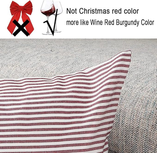 CARRIE HOME Red Striped Pillow Covers 18x18 Set of 2 Red and White Farmhouse Pillows for Sofa Bedroom and Chair