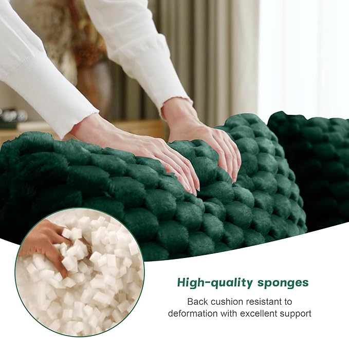 KEIKI 146" Oversized 4-Seater Boneless Couches for Living Room, Comfy Deep Seat Modular Sectional Velvet Sofa, Cloud Soft Cushion No Assembly Lounge Couch for Relaxing, Modern Comfort Design, Green