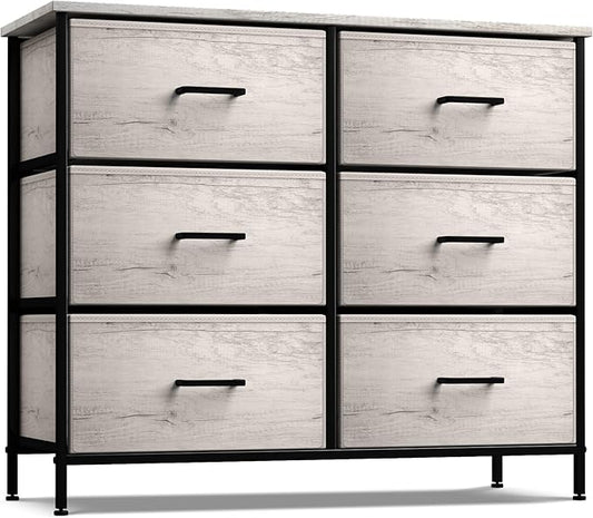 Sorbus Dresser with 6 Faux Wood Drawers - Chest Organizer Unit with Steel Frame Wood Top & Handle Easy Pull Fabric Bins for Clothes - Storage Furniture for Bedroom, Hallway, Living Room & Closet