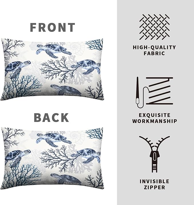 Nautical Coastal Lumbar Pillows Covers 12x20 Set of 2 Summer Beachy Themed Outdoor Throw Pillow Covers Ocean Coral Sea Turtle Pillow Cases for Bed Couch Sofa Living Room