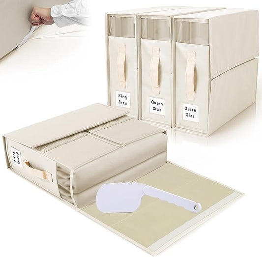 ALCOVA 4 Pack Bed Sheet Organizers and Storage with 1 Bed Sheet Tucker
