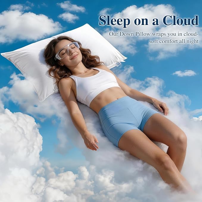 RDS Certified Goose Down and Feather Pillow Queen Size Set of 2, 100% Cotton Shell, 3-Chamber 5 Stars Hotel Pillow for Sleeping, Bed Pillows for Neck Pain Relief, Perfect for Side Sleepers - 20"x30"