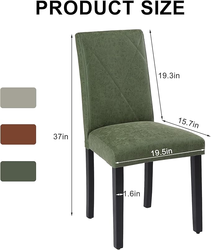VECELO Upholstered Dining Chairs Set of 2, Modern PU Leather and Solid Wood Legs & High Back for Kitchen/Living Room- Green