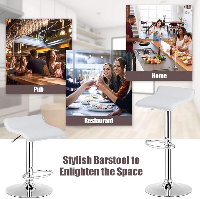 COSTWAY Bar Stools Set of 4, Modern Swivel Contemporary barstools with Adjustable Height, Footrests, Chrome Hydraulic PU Leather Backless Bar Chairs for Kitchen Island Cafe Pub, White