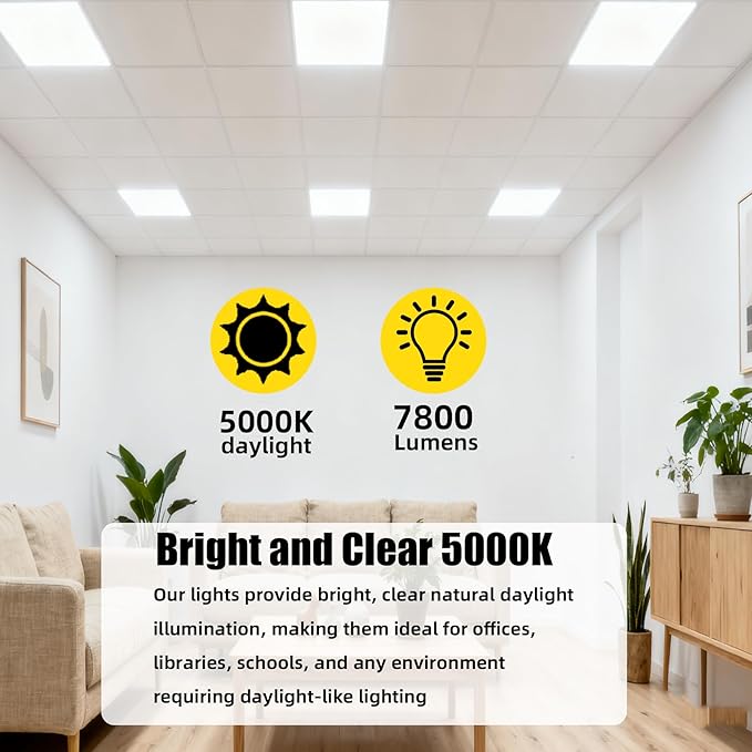 2x4 LED Flat Panel Ceiling Light,20 Pack,7800LM LED Ceiling Light Fixture,0-10V Dimmable,5000K Daylight White Recessed Edge-Lit Troffer Fixture,ETL Certificated,Dustproof,110-277V AC