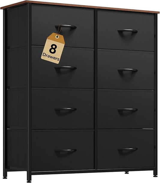 DWVO Fabric Dresser for Room, Tall Storage 8 Drawers, Black Dresser & Chest of Drawers, Storage Drawer Organizer for Closet, Living Room
