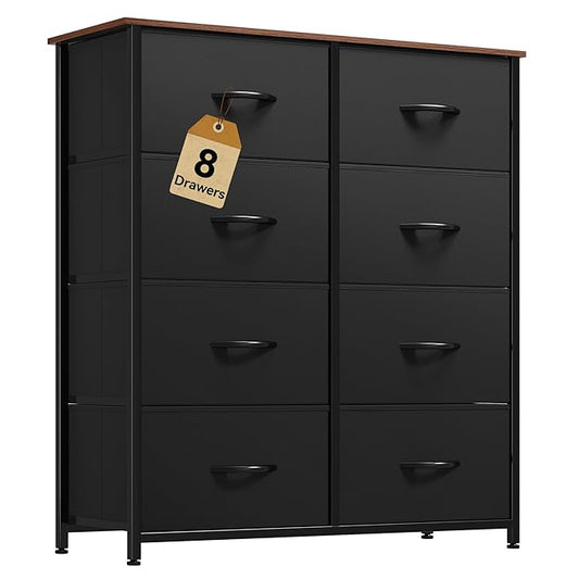 DWVO Dresser with 8 Drawers - Fabric Storage Tower, Organizer Unit for Bedroom, Hallway, Closets - Sturdy Steel Frame, Wooden Top & Easy Pull Fabric Bins (Burlywood Grain)
