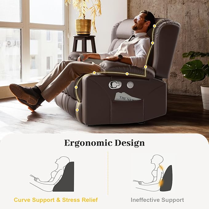 Loveseat Recliner Sofa, PU Leather Reclining Loveseat with USB Charge Ports, Cup Holders, 2 Seater Manual Pull Tab Recliner Loveseat Couches for Living Room, Brown