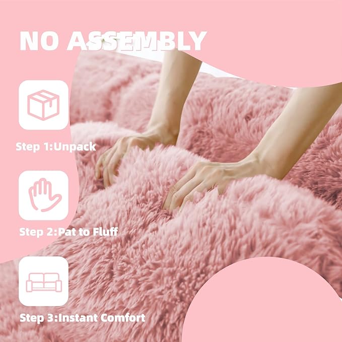 149" L-Shaped Boneless Modular Sofa, Plush Foam Lounge Couch, 32D High Density Sponge, Plush Convertible Sofa Set Deep Seat Couches for Living Room, Bedroom and Apartment, Pink