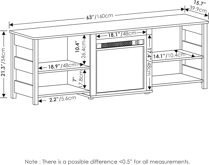 Furinno Classic Fireplace TV Stand, Entertainment Center, TV Console for TV up to 70 Inch with Fireplace, for Living Room, Bedroom, Flagstaff Oak
