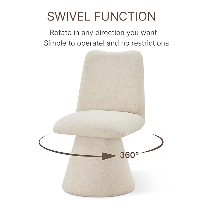 Swivel Dining Chairs Set of 1, Modern Upholstered Dining Chair Mid Century Kitchen Chairs with High Back, 360 Degree Rotating Vanity Chair for Dining Room, Bedroom, Farmhouse, Sand